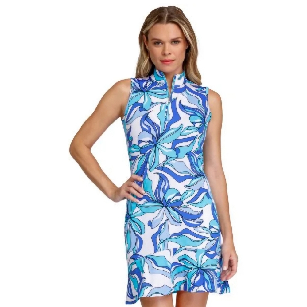 Tail White and Blue Floral Midi Dress